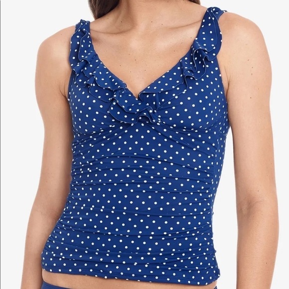 Lauren RALPH LAUREN Women's Blue Non- Removable Cups Ruffled Tankini Top - Picture 1 of 5